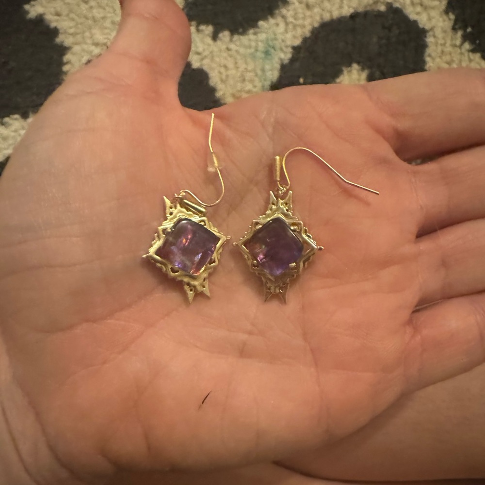 Authentic Kendra Scott (new style) gold and purple abalone earrings. Never worn
